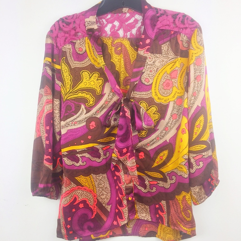Bebe Paisley Tie Neck Shirt